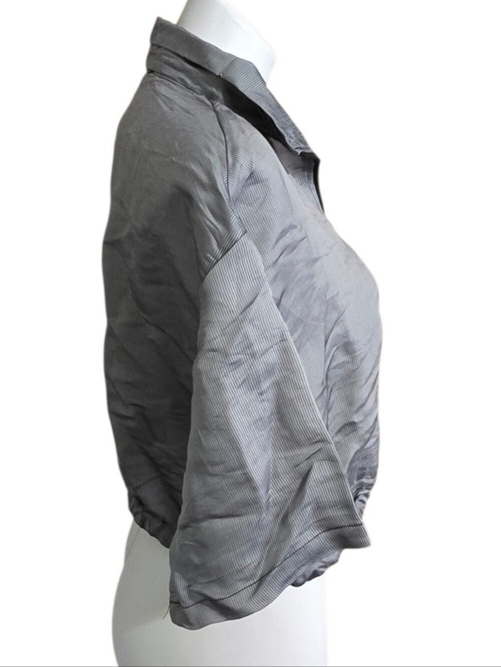 Zaful Metallic Quarter Zip Cropped Windbreaker Jacket Gray Stripe Size XL - Picture 3 of 11